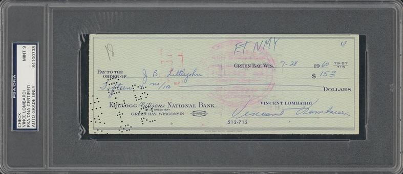 Vintage Vince Lombardi Signed 1960 Personal Check (PSA/DNA MINT 9)